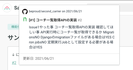 GitHubイシューのツールチップ